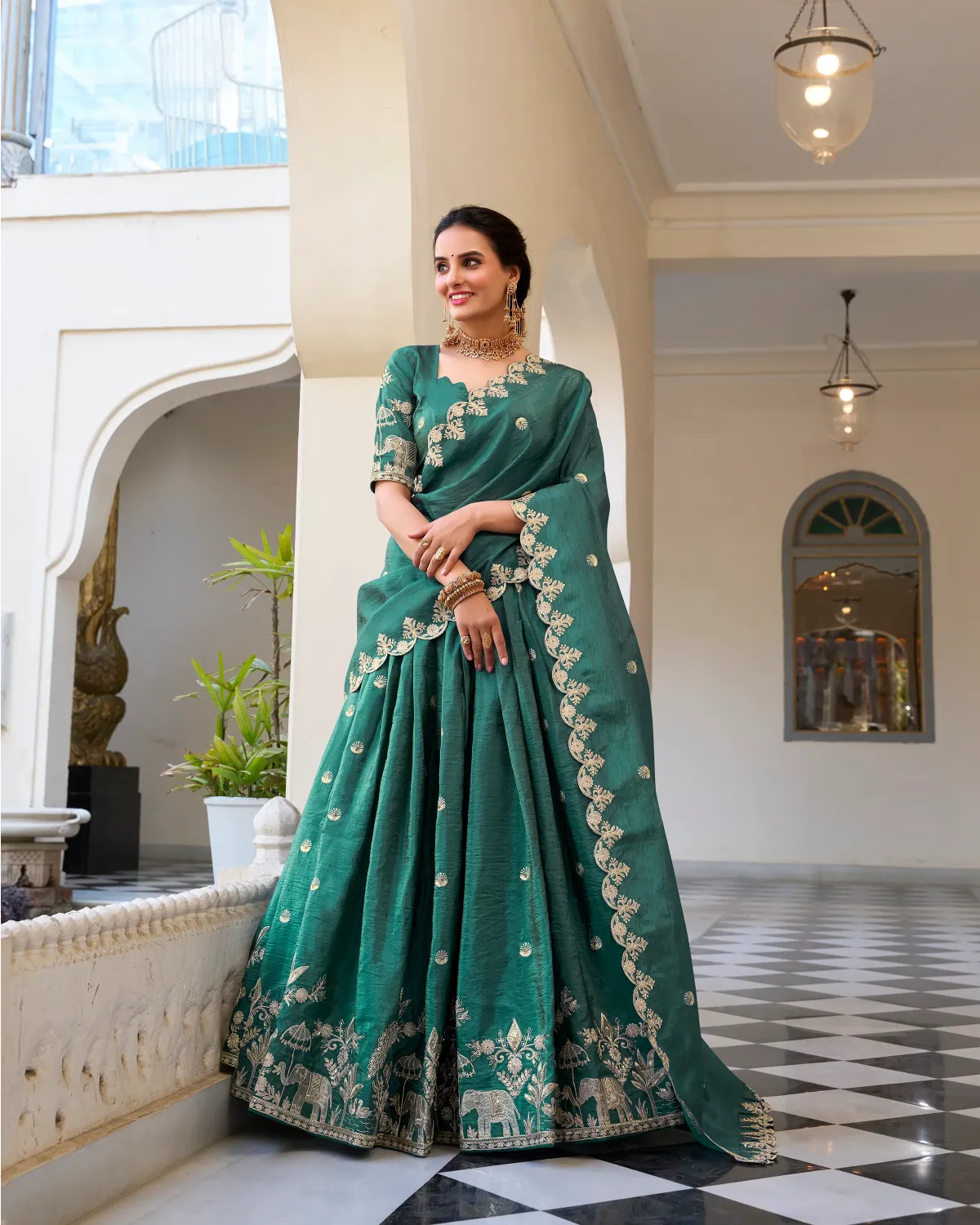 Golden Majesty: Bride’s Premium Gold Crush Lehenga Choli