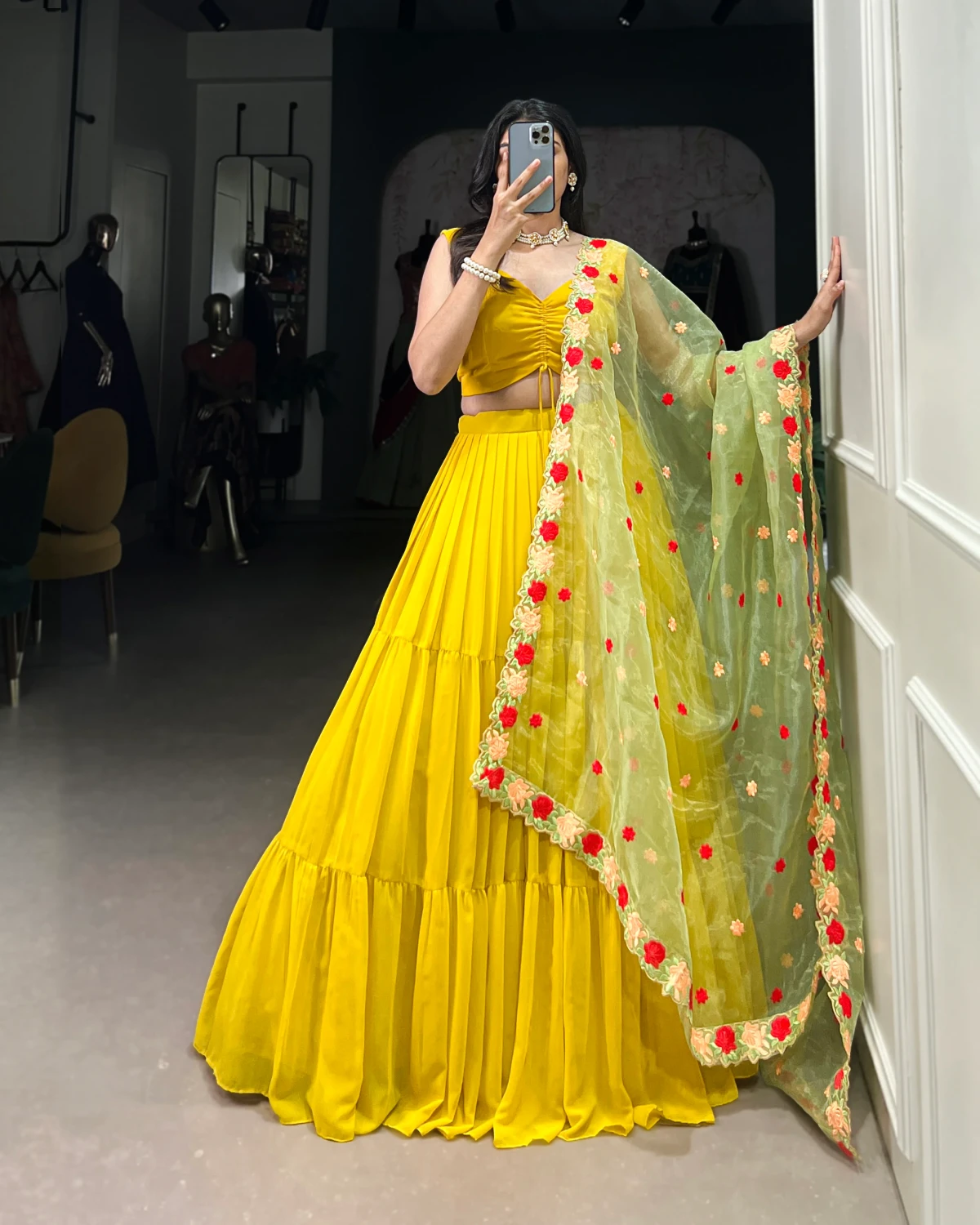 Haldi Special Georgette Lehenga with Hand Embroidery Dupatta