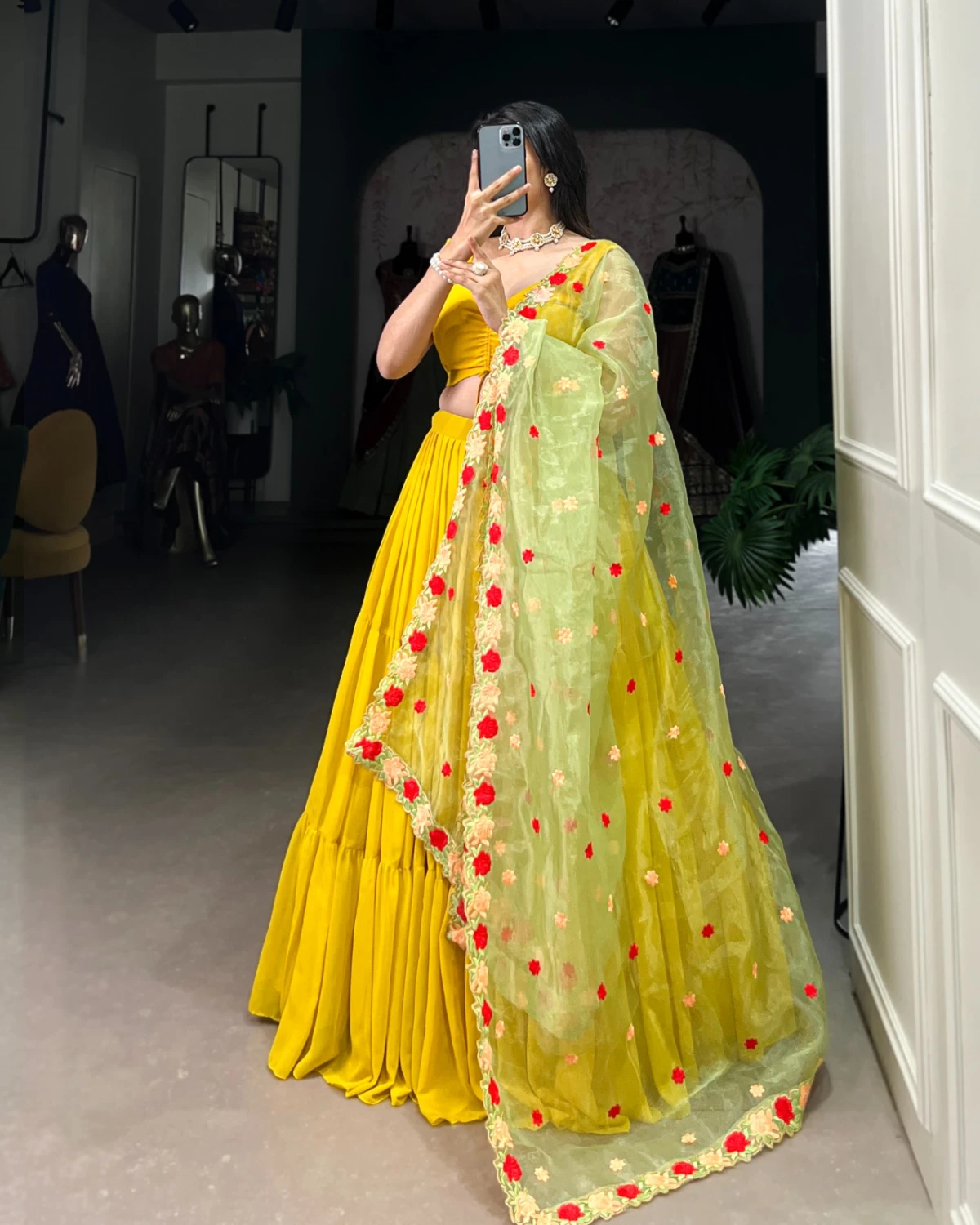 Haldi Special Georgette Lehenga with Hand Embroidery Dupatta