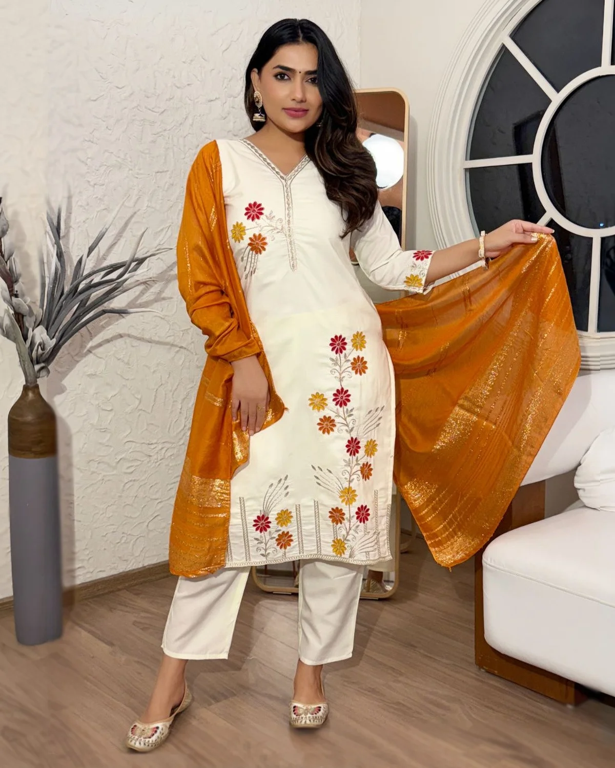 Elegant Party Wear Cotton Silk Kurti Set with Dupatta