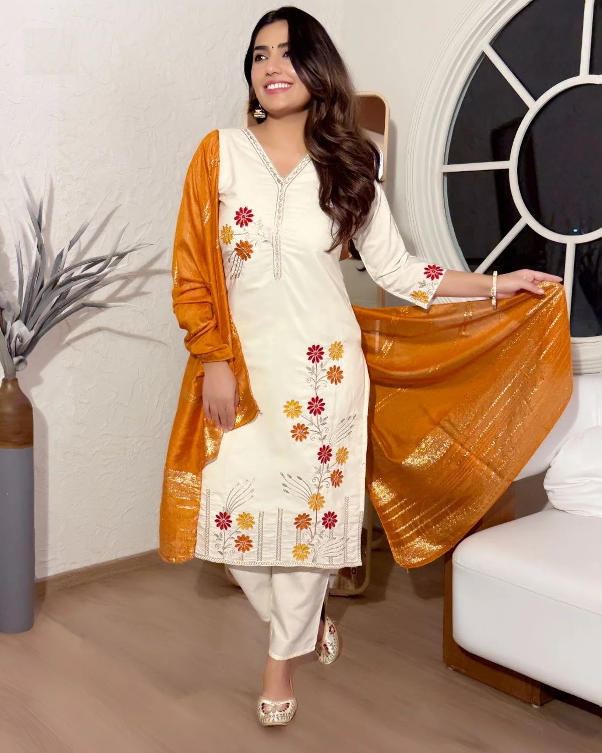 Elegant Party Wear Cotton Silk Kurti Set with Dupatta