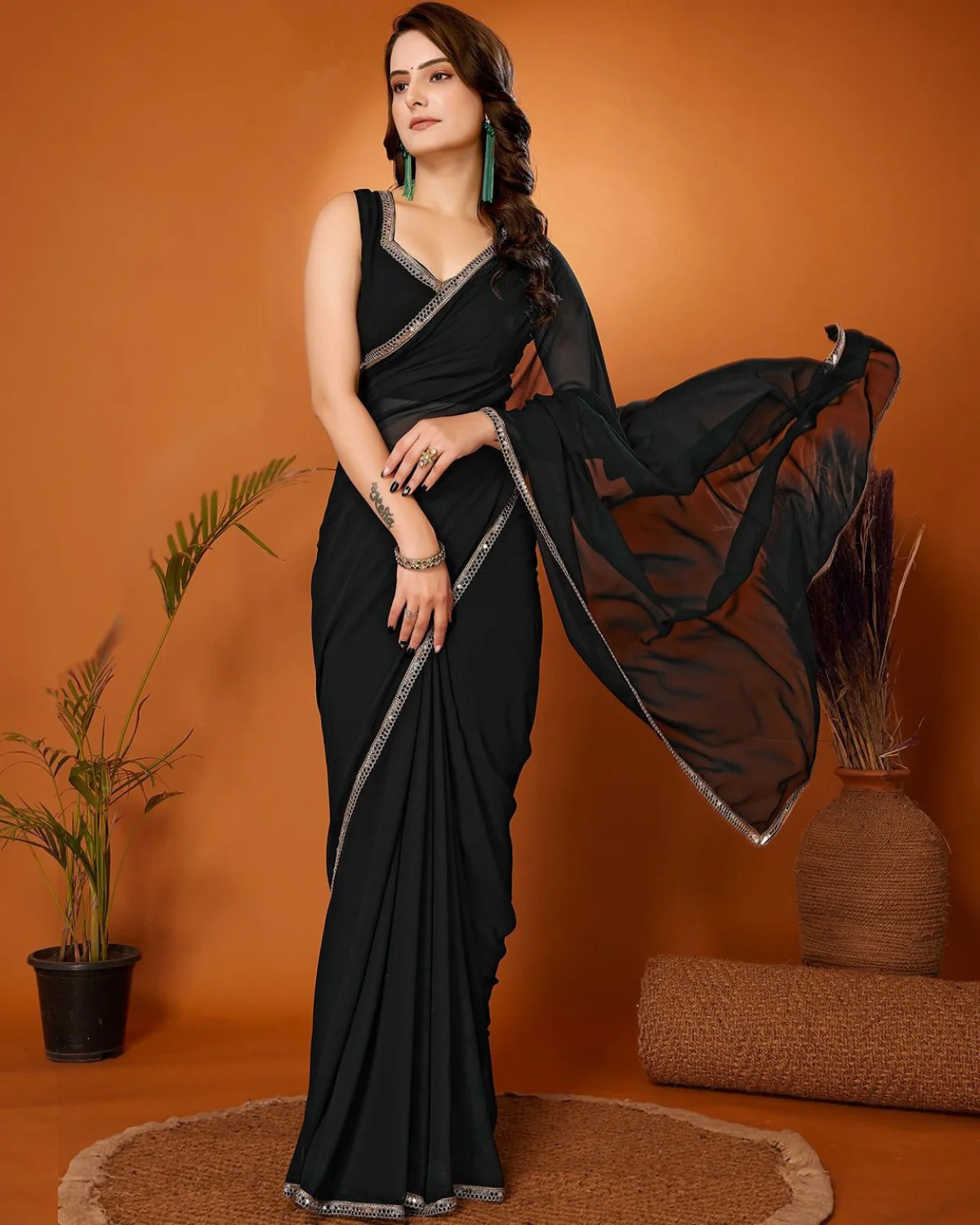 Mirror Magic: Festive Georgette Silk Saree