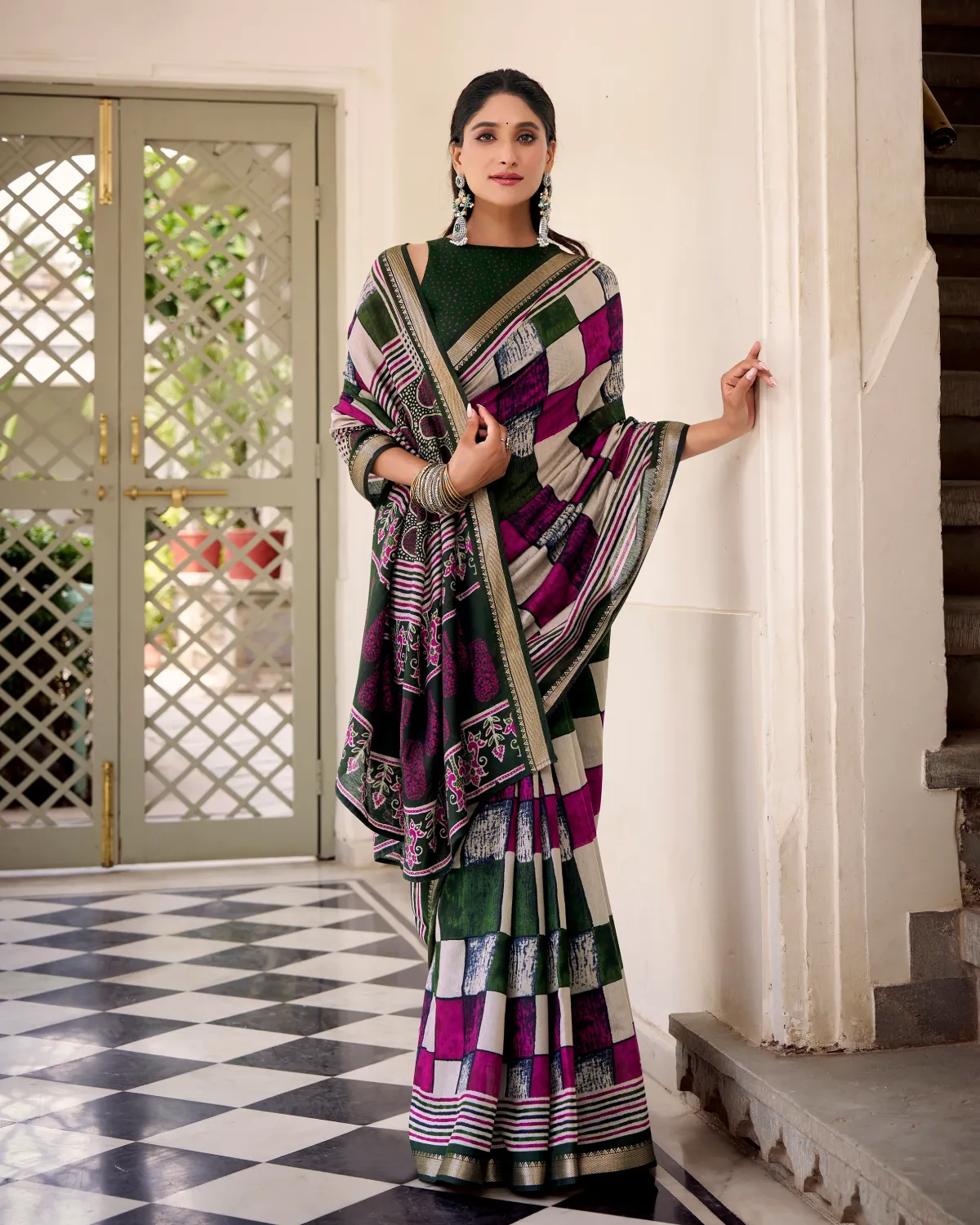 Traditional Chanderi Saree with Majestic Temple Print Border