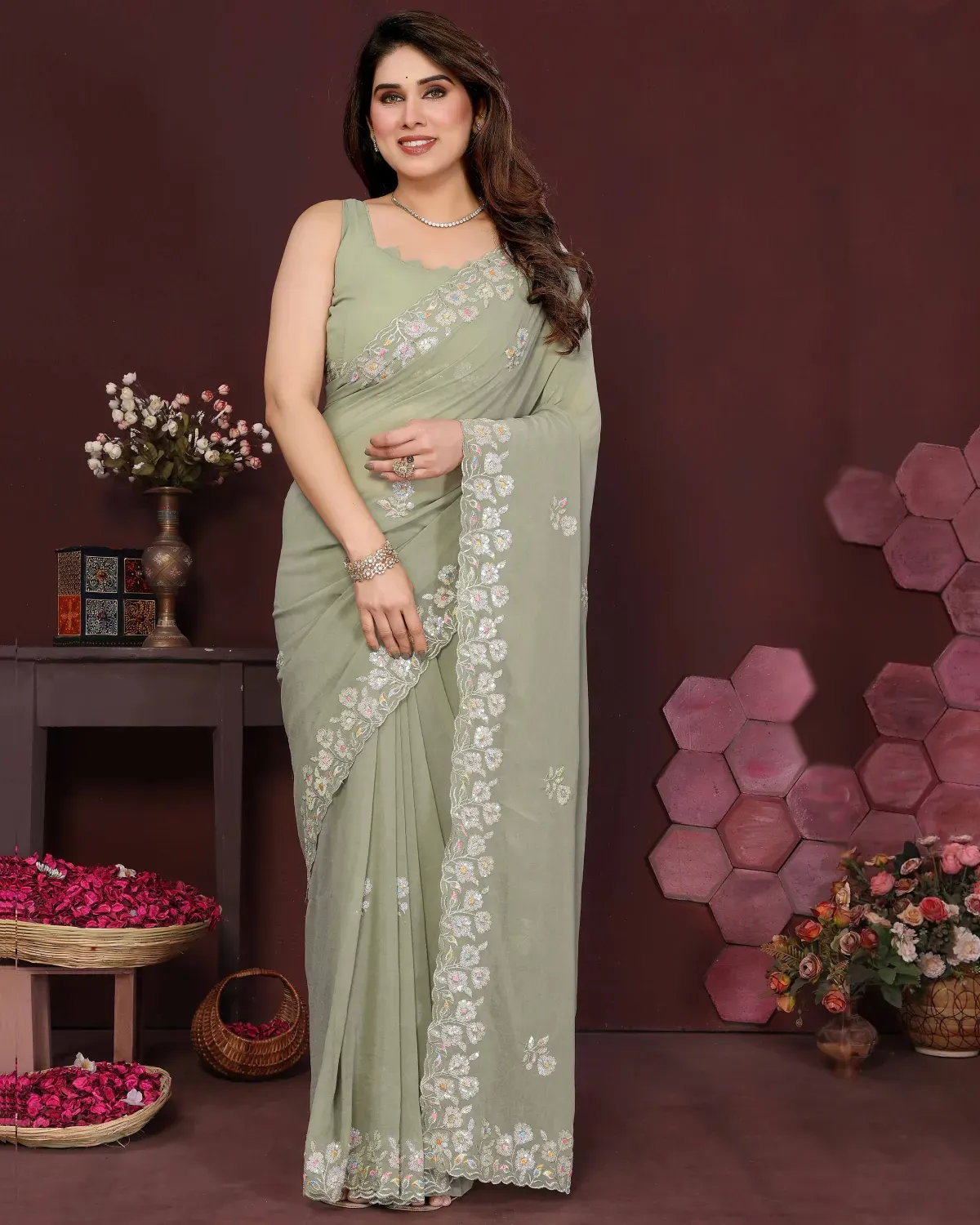 Party Georgette Silk Embroidered Saree with Designer Blouse