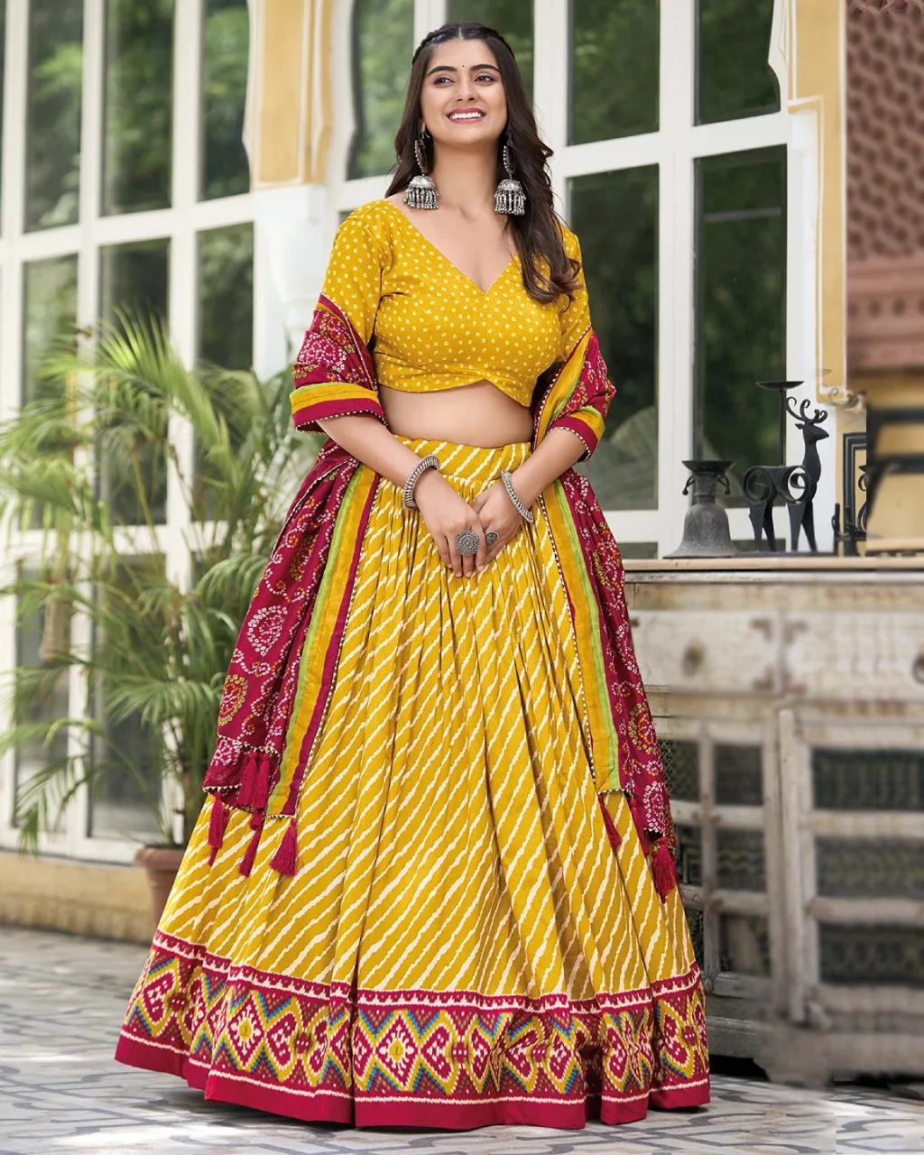 Leheriya Tussar Silk Lehenga Choli with Bandhani Dupatta