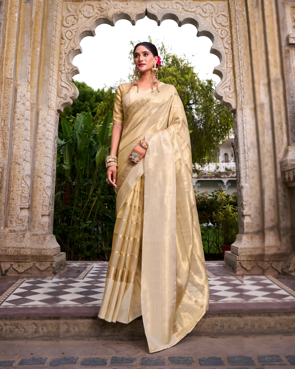 Golden Grace Gold Tissue Festival & Wedding Wear Saree