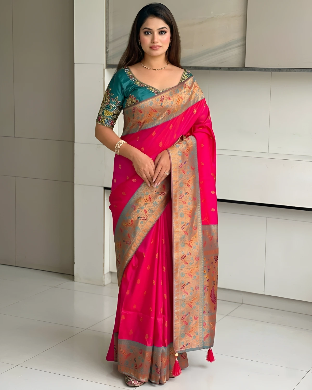 Festive Elegance Minakari Banarasi Silk Saree with Designer Blouse