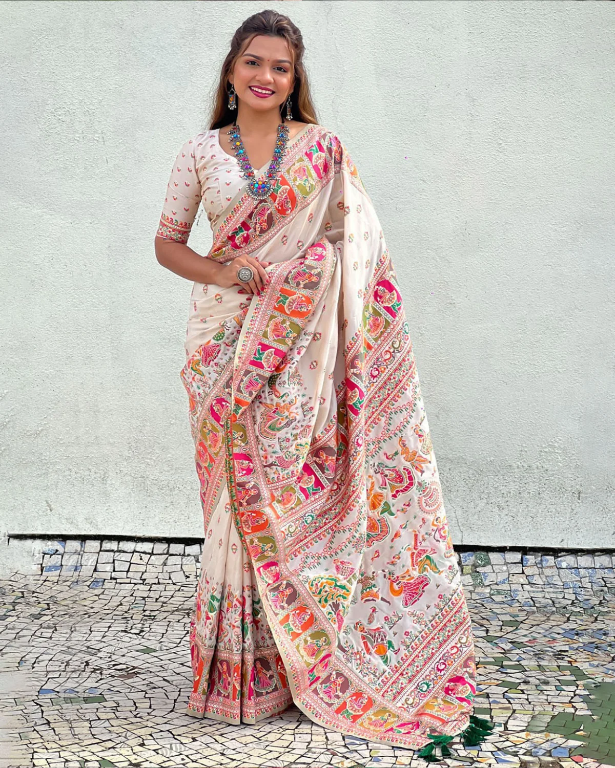 Festive Special Rajwadi Pashmina Silk Saree with Kashmiri Weaving