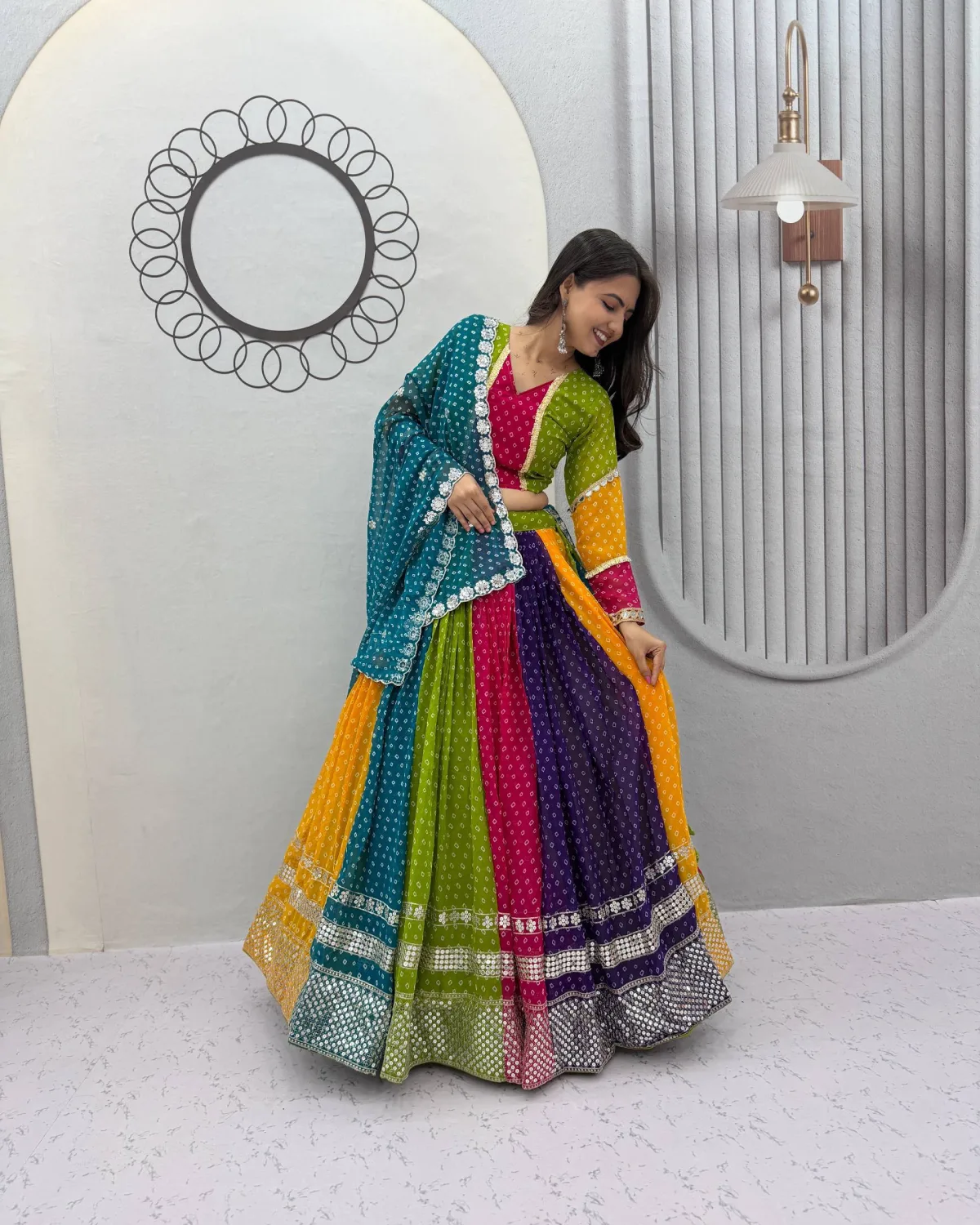 Navratri Special Multi Colour Bandhni Georgette Lehenga Choli