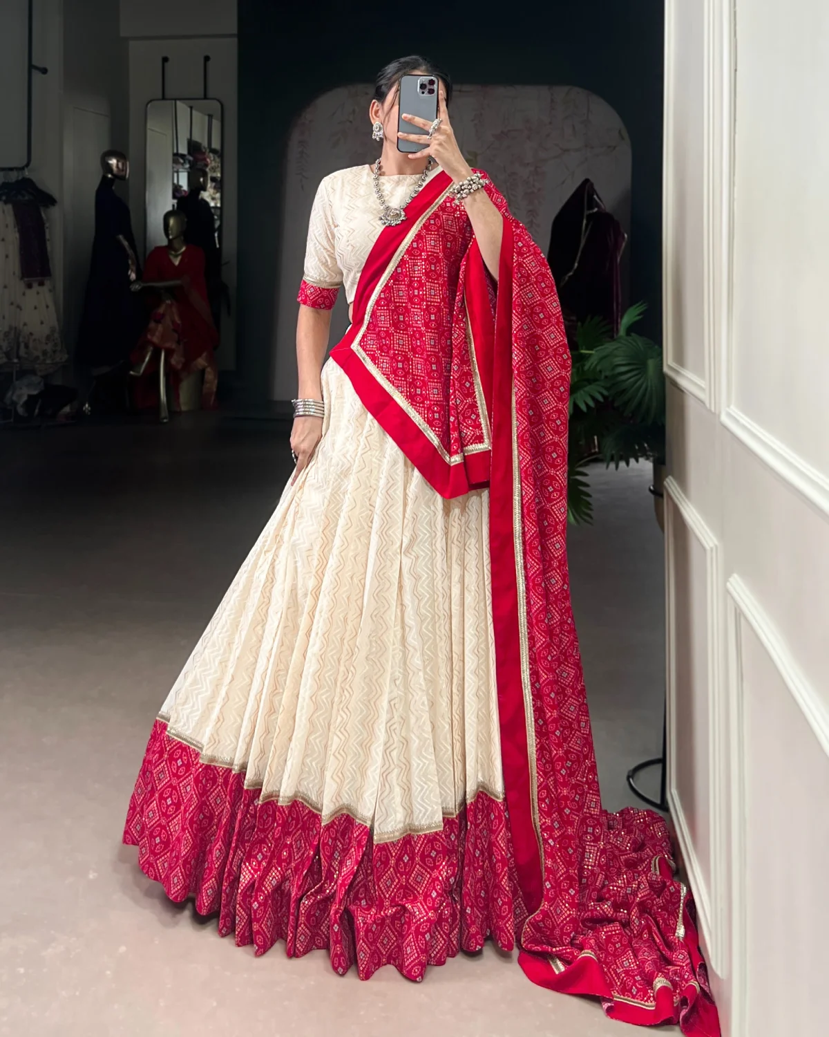 Navratri Special Bandhej Print Cotton Lehenga Choli with Dupatta