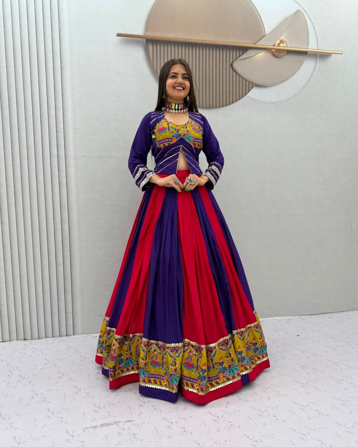 Navratri Special Multi Colour Rayon Mirror Work Lehenga Choli
