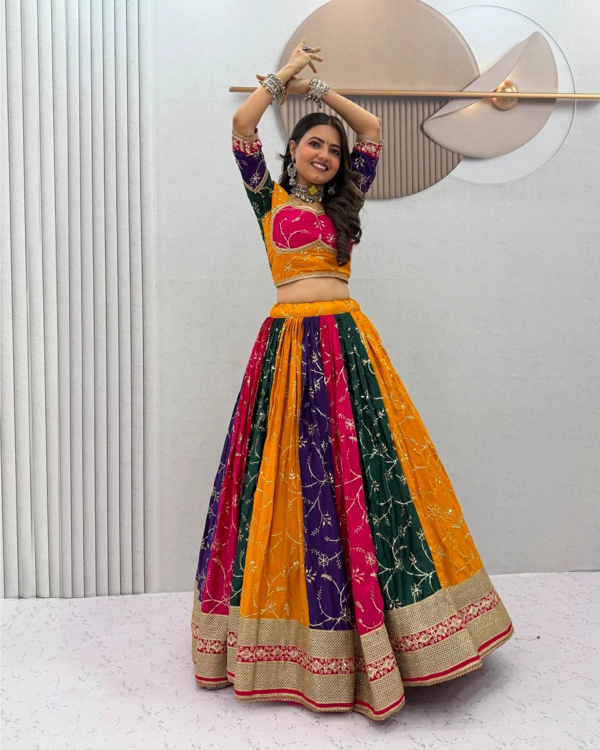 Navratri Special Multi Colour Milky Silk Embroidered Chaniya Choli
