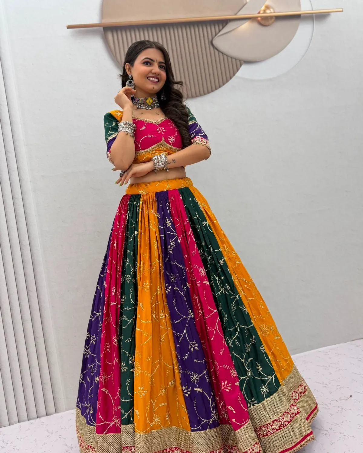 Navratri Special Multi Colour Milky Silk Embroidered Chaniya Choli
