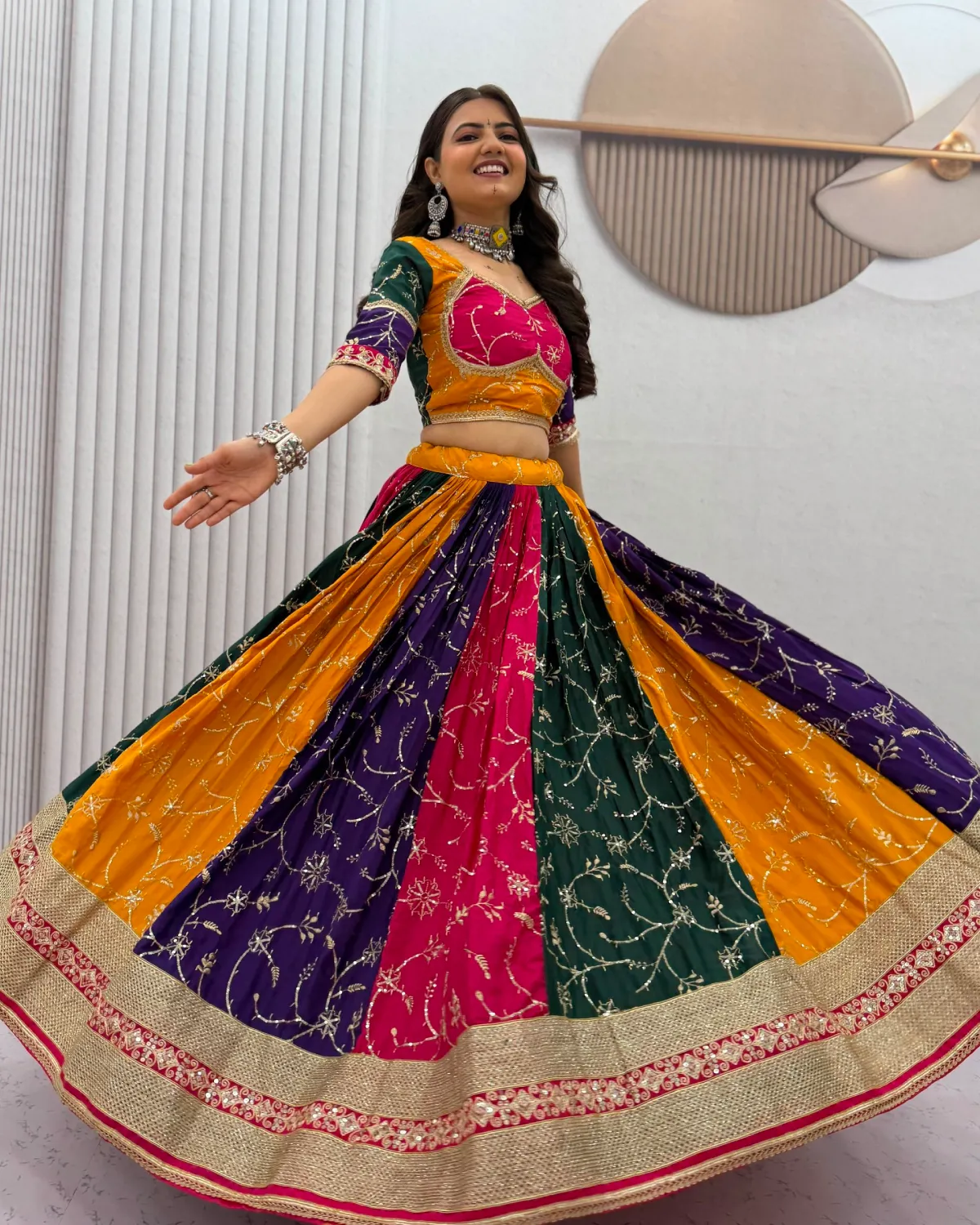Navratri Special Multi Colour Milky Silk Embroidered Chaniya Choli