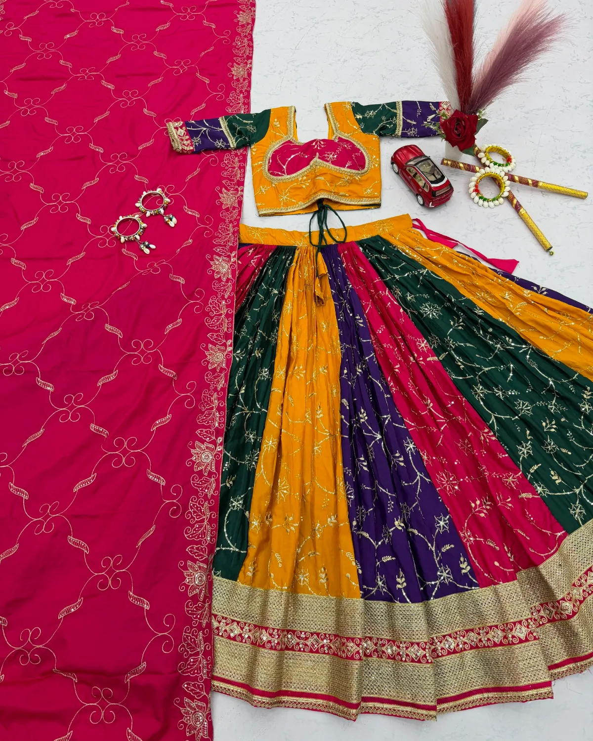 Navratri Special Multi Colour Milky Silk Embroidered Chaniya Choli