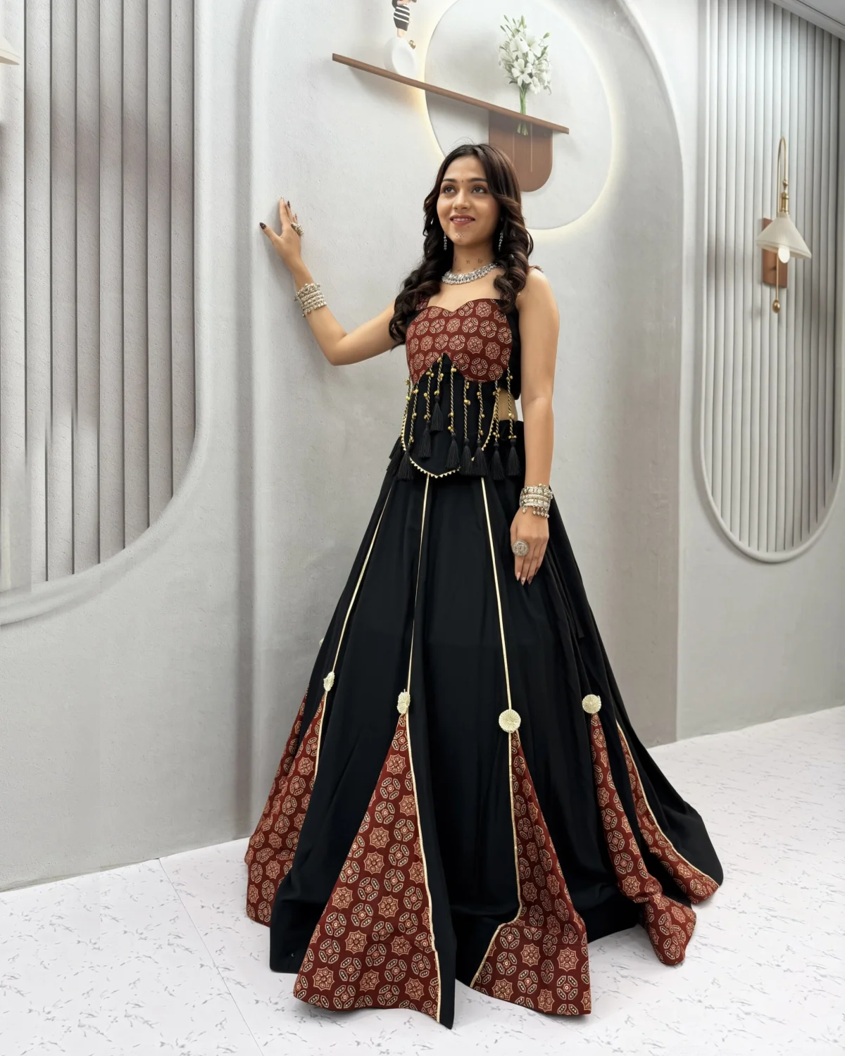 Black Ajrak Print Pure Cotton Navratri Garba Lehenga Choli